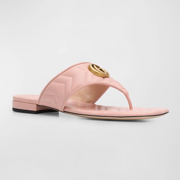 Gucci Marmont GG Padded Chevron Matelasse Leather Thong Flat Sandals Shoes - Picture 2 of 16